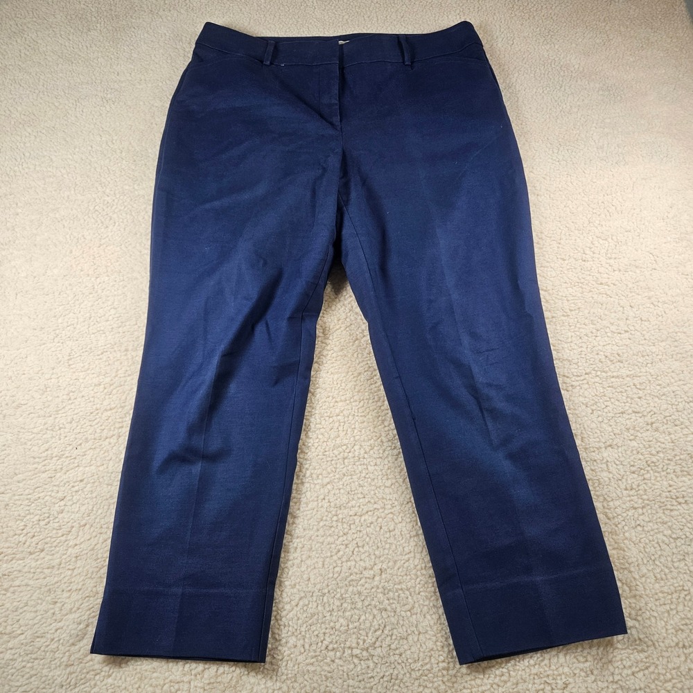 Loft Riviera Pant Women 14 Navy Blue Slim Straight Leg Career Dark Academia Chic